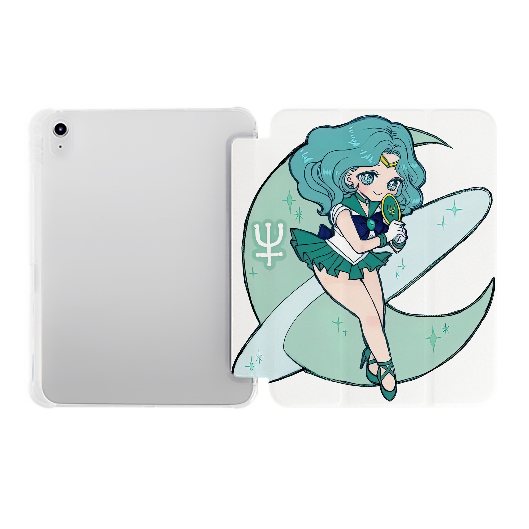 （画像用） 美少女戦士セーラームーン 海王 みちる（かいおう みちる） Sailor Moon Kaiou Michiru IPad ケース ペン収納付き 三つ折りスタンド PUレザー×シリコン 対応機種9.5/10.5/10.9インチ